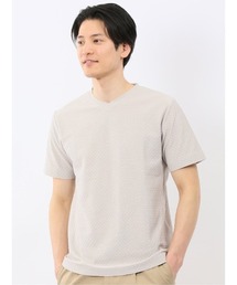 【綿混】タカキュー ループ ジャガード Vネック 半袖 Tシャツ