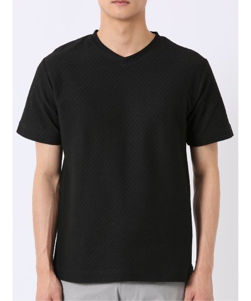 TAKA-Q(タカキュー)の「【綿混】タカキュー ループ ジャガード Vネック 半袖 Tシャツ(Tシャツ/カットソー・メンズ・ブラック/ベージュ・MEDIUM/LARGE/X-LARGE)」の7枚目の写真