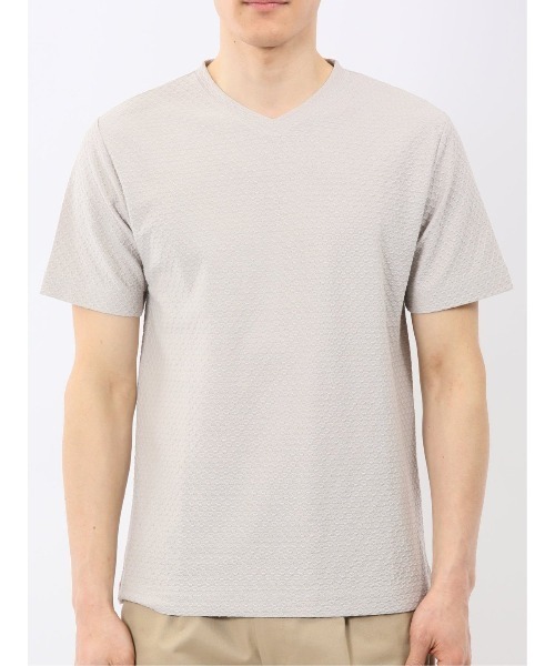 TAKA-Q(タカキュー)の「【綿混】タカキュー ループ ジャガード Vネック 半袖 Tシャツ(Tシャツ/カットソー・メンズ・ブラック/ベージュ・MEDIUM/LARGE/X-LARGE)」の17枚目の写真