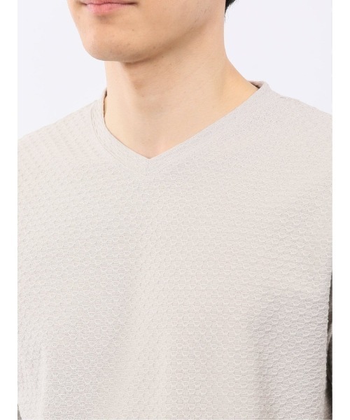TAKA-Q(タカキュー)の「【綿混】タカキュー ループ ジャガード Vネック 半袖 Tシャツ(Tシャツ/カットソー・メンズ・ブラック/ベージュ・MEDIUM/LARGE/X-LARGE)」の14枚目の写真