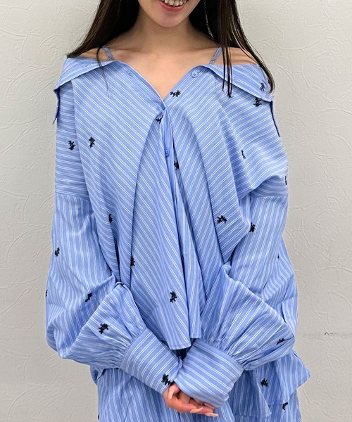 archives(アルシーヴ)の「花柄刺繍ストライプ2wayオフショルシャツ(シャツ/ブラウス・レディース・ブルー/ベージュ/イエロー・MEDIUM)」の12枚目の写真