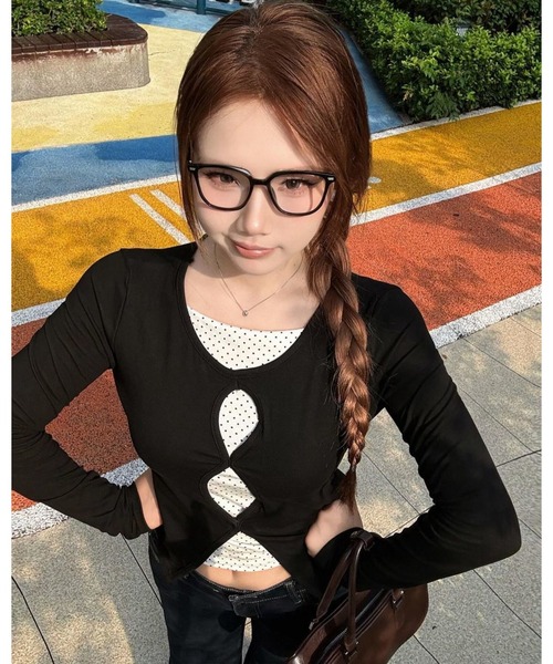 inst.ALL（インストール）の「インナードットドッキングトップス（Tシャツ/カットソー・レディース・ブラック・M）」の2枚目の写真