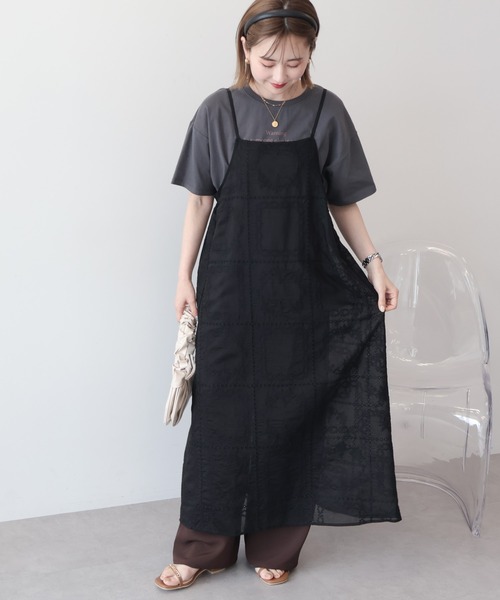 セール】シアー刺繍キャミワンピース(ペチコート付き)（ワンピース