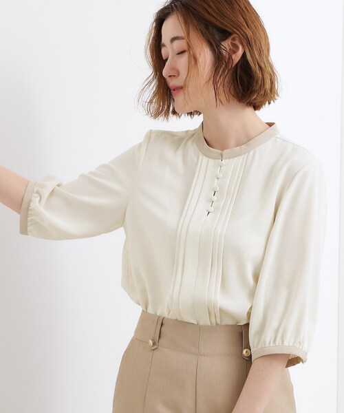 grove(グローブ)の「【二の腕カバー・お仕事】フロントタック配色ブラウス(シャツ/ブラウス・レディース・ホワイト系7/ライトグレー系4/ホワイト系3/ネイビー系・02/03/01/05/04)」の3枚目の写真