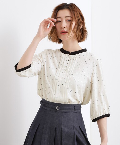 grove(グローブ)の「【二の腕カバー・お仕事】フロントタック配色ブラウス(シャツ/ブラウス・レディース・ホワイト系7/ライトグレー系4/ホワイト系3/ネイビー系・02/03/01/05/04)」の6枚目の写真