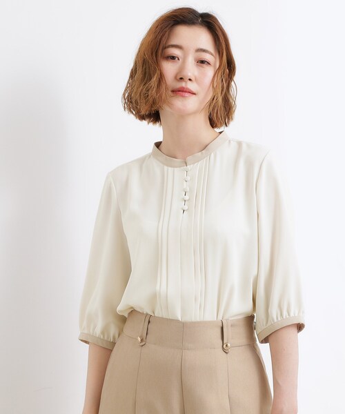 grove(グローブ)の「【二の腕カバー・お仕事】フロントタック配色ブラウス(シャツ/ブラウス・レディース・ホワイト系7/ライトグレー系4/ホワイト系3/ネイビー系・02/03/01/05/04)」の14枚目の写真