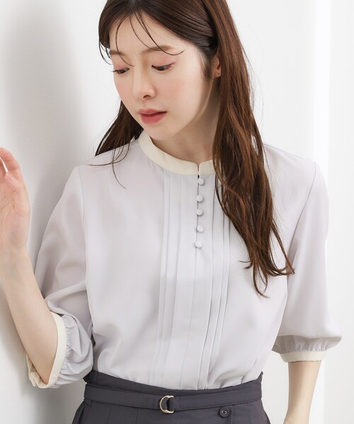 grove(グローブ)の「【二の腕カバー・お仕事】フロントタック配色ブラウス(シャツ/ブラウス・レディース・ホワイト系7/ライトグレー系4/ホワイト系3/ネイビー系・02/03/01/05/04)」の17枚目の写真