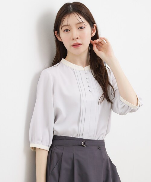 grove(グローブ)の「【二の腕カバー・お仕事】フロントタック配色ブラウス(シャツ/ブラウス・レディース・ホワイト系7/ライトグレー系4/ホワイト系3/ネイビー系・02/03/01/05/04)」の18枚目の写真