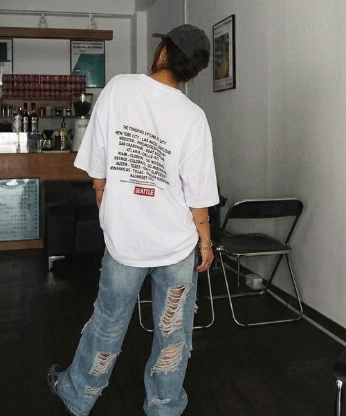 Dalfwin(ダールフィン)の「韓国ファッション SEATTLE英字バックプリント半袖Tシャツ(Tシャツ/カットソー・レディース・ベージュ/ホワイト/チャコールグレー/グレー・FREE)」の7枚目の写真