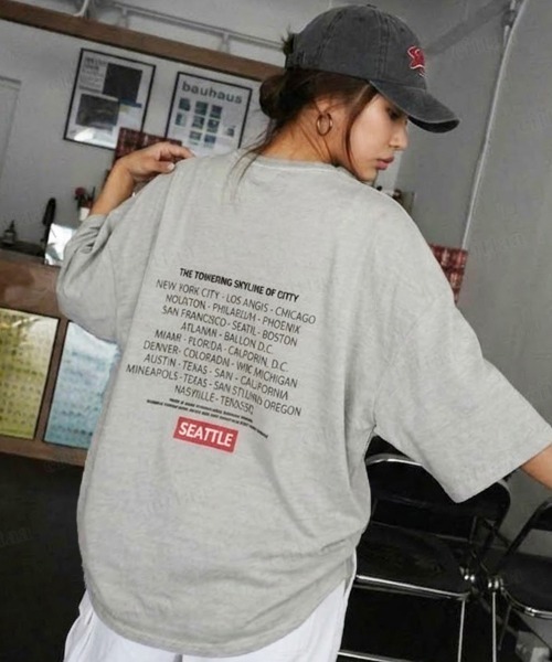 Dalfwin(ダールフィン)の「韓国ファッション SEATTLE英字バックプリント半袖Tシャツ(Tシャツ/カットソー・レディース・ベージュ/ホワイト/チャコールグレー/グレー・FREE)」の11枚目の写真