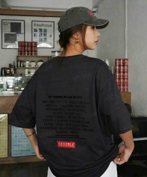 Dalfwin(ダールフィン)の「韓国ファッション SEATTLE英字バックプリント半袖Tシャツ(Tシャツ/カットソー・レディース・ベージュ/ホワイト/チャコールグレー/グレー・FREE)」の21枚目の写真