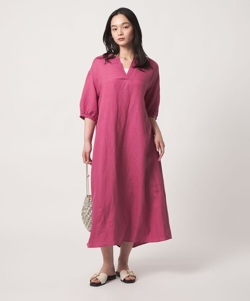 A DAY IN THE LIFE UNITED ARROWS(アデイインザライフユナイテッドアローズ)の「リネンレーヨン キーネックワンピース 5分袖<A DAY IN THE LIFE>(ワンピース・レディース・ブラック/ターコイズブルー系/ピンク/その他2・FREE)」の5枚目の写真