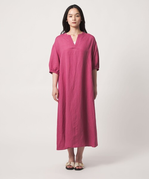 A DAY IN THE LIFE UNITED ARROWS(アデイインザライフユナイテッドアローズ)の「リネンレーヨン キーネックワンピース 5分袖<A DAY IN THE LIFE>(ワンピース・レディース・ブラック/ターコイズブルー系/ピンク/その他2・FREE)」の6枚目の写真