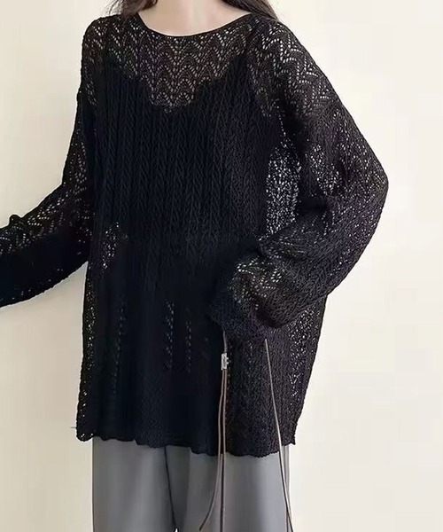 ammy.(エイミードット)の「【 ammy. / エイミードット 】 シアー 透かし編み ニット トップス(ニット/セーター・レディース・グレー/アイボリー/ブラック/ホワイト・FREE)」の6枚目の写真