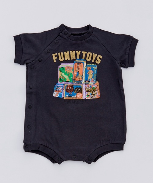 Ocean&Ground(オーシャン&グラウンド)の「FUNNY TOY’Sプリントロンパス(ロンパース・キッズ・ブラック/ライトブルー/ホワイト・70/80)」の2枚目の写真