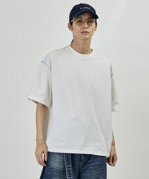Firsthand/ファーストハンド ボックスシルエット 配色ラダーステッチ クルーネック Tシャツ