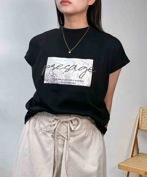 AS KNOW AS plus(アズノゥアズプラス)の「〇モックネック フレンチスリーブ ロゴTシャツ(Tシャツ/カットソー・レディース・ブラック/杢グレー/グリーン/オフホワイト・FREE)」の18枚目の写真