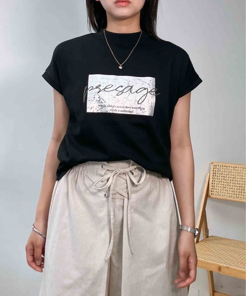 AS KNOW AS plus(アズノゥアズプラス)の「〇モックネック フレンチスリーブ ロゴTシャツ(Tシャツ/カットソー・レディース・ブラック/杢グレー/グリーン/オフホワイト・FREE)」の19枚目の写真
