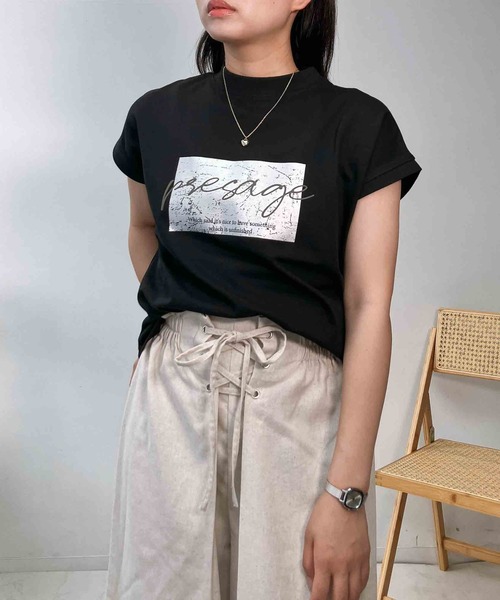 AS KNOW AS plus(アズノゥアズプラス)の「〇モックネック フレンチスリーブ ロゴTシャツ(Tシャツ/カットソー・レディース・ブラック/杢グレー/グリーン/オフホワイト・FREE)」の20枚目の写真