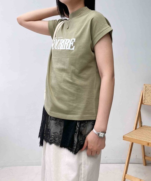 AS KNOW AS plus(アズノゥアズプラス)の「〇モックネック フレンチスリーブ ロゴTシャツ(Tシャツ/カットソー・レディース・ブラック/杢グレー/グリーン/オフホワイト・FREE)」の15枚目の写真