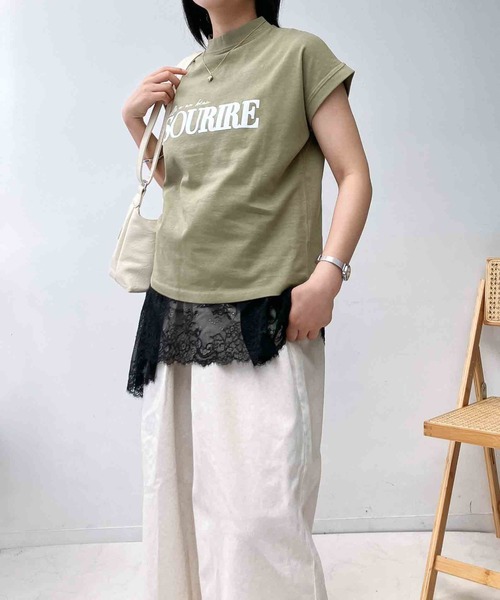 AS KNOW AS plus(アズノゥアズプラス)の「〇モックネック フレンチスリーブ ロゴTシャツ(Tシャツ/カットソー・レディース・ブラック/杢グレー/グリーン/オフホワイト・FREE)」の17枚目の写真