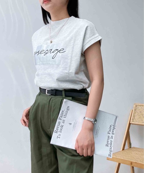 AS KNOW AS plus(アズノゥアズプラス)の「〇モックネック フレンチスリーブ ロゴTシャツ(Tシャツ/カットソー・レディース・ブラック/杢グレー/グリーン/オフホワイト・FREE)」の8枚目の写真