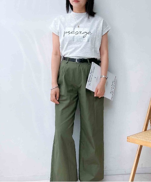 AS KNOW AS plus(アズノゥアズプラス)の「〇モックネック フレンチスリーブ ロゴTシャツ(Tシャツ/カットソー・レディース・ブラック/杢グレー/グリーン/オフホワイト・FREE)」の10枚目の写真