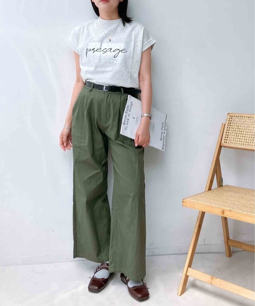 AS KNOW AS plus(アズノゥアズプラス)の「〇モックネック フレンチスリーブ ロゴTシャツ(Tシャツ/カットソー・レディース・ブラック/杢グレー/グリーン/オフホワイト・FREE)」の11枚目の写真
