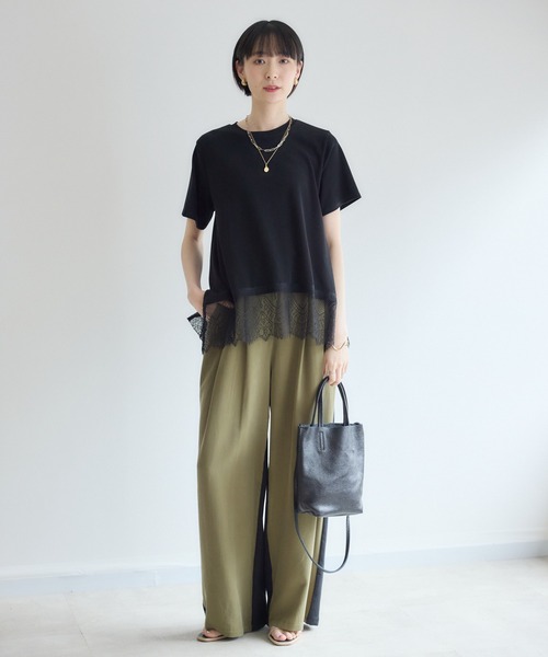 Paradise Picnic(パラダイスピクニック)の「Dignite Collier 異素材MIXパンツ(その他パンツ・レディース・カーキ/グレイッシュベージュ・FREE)」の3枚目の写真