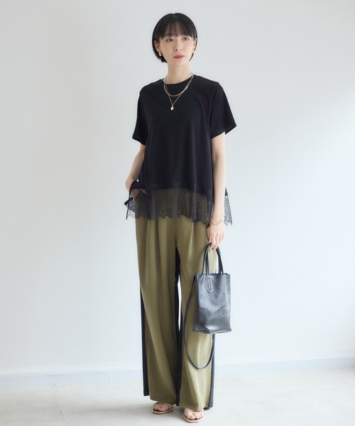 Paradise Picnic(パラダイスピクニック)の「Dignite Collier 異素材MIXパンツ(その他パンツ・レディース・カーキ/グレイッシュベージュ・FREE)」の4枚目の写真