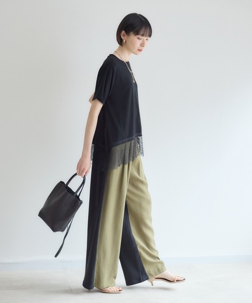 Paradise Picnic(パラダイスピクニック)の「Dignite Collier 異素材MIXパンツ(その他パンツ・レディース・カーキ/グレイッシュベージュ・FREE)」の5枚目の写真