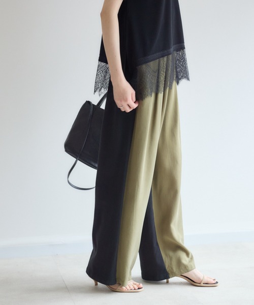 Paradise Picnic(パラダイスピクニック)の「Dignite Collier 異素材MIXパンツ(その他パンツ・レディース・カーキ/グレイッシュベージュ・FREE)」の9枚目の写真