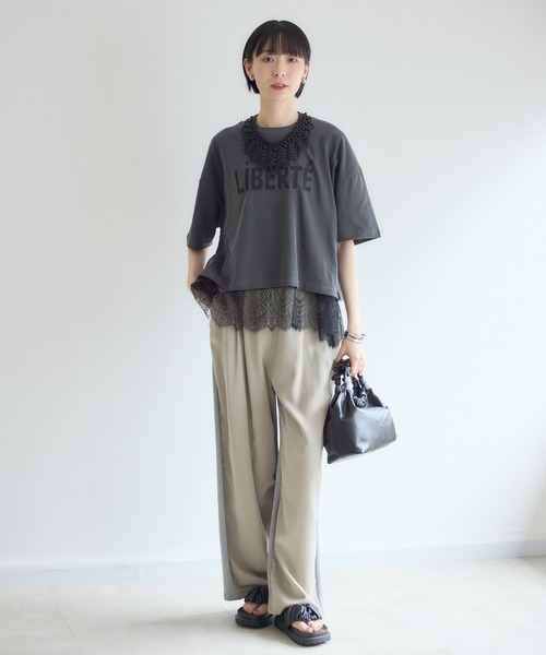 Paradise Picnic(パラダイスピクニック)の「Dignite Collier 異素材MIXパンツ(その他パンツ・レディース・カーキ/グレイッシュベージュ・FREE)」の10枚目の写真