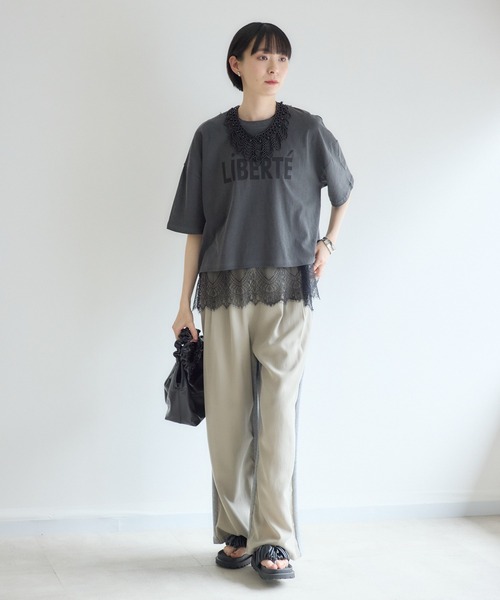 Paradise Picnic(パラダイスピクニック)の「Dignite Collier 異素材MIXパンツ(その他パンツ・レディース・カーキ/グレイッシュベージュ・FREE)」の11枚目の写真