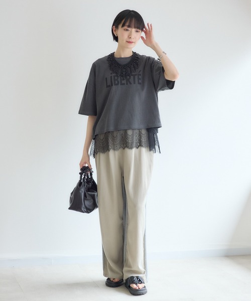 Paradise Picnic(パラダイスピクニック)の「Dignite Collier 異素材MIXパンツ(その他パンツ・レディース・カーキ/グレイッシュベージュ・FREE)」の12枚目の写真