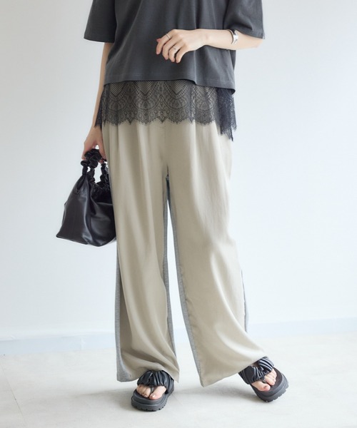 Paradise Picnic(パラダイスピクニック)の「Dignite Collier 異素材MIXパンツ(その他パンツ・レディース・カーキ/グレイッシュベージュ・FREE)」の14枚目の写真