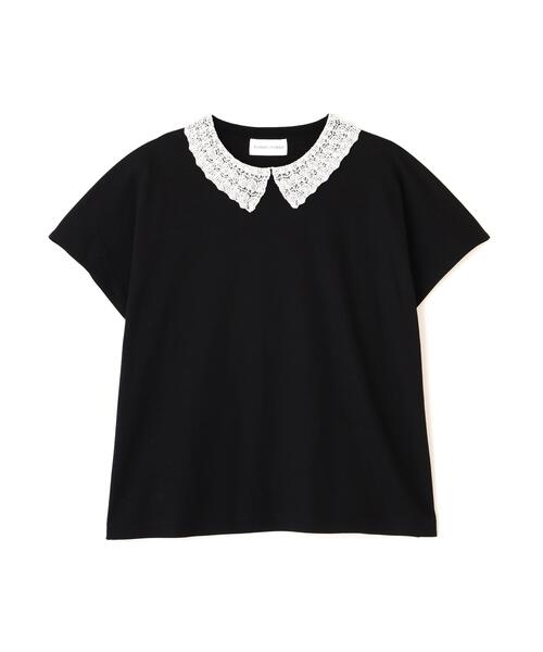 human woman(ヒューマンウーマン)の「◆【ウォッシャブル】レース衿スムースTシャツ(Tシャツ/カットソー・レディース・グレー/ブラック・MEDIUM)」の3枚目の写真
