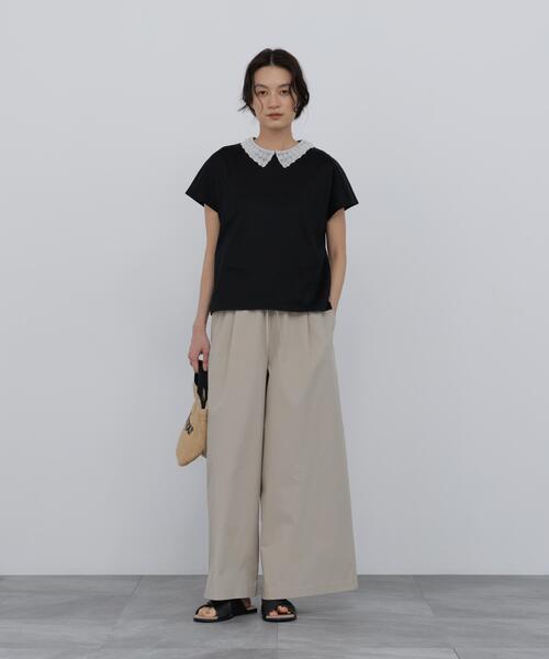 human woman(ヒューマンウーマン)の「◆【ウォッシャブル】レース衿スムースTシャツ(Tシャツ/カットソー・レディース・グレー/ブラック・MEDIUM)」の5枚目の写真