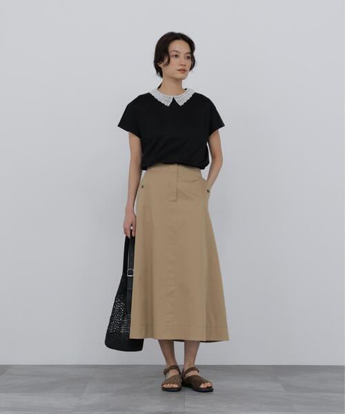human woman(ヒューマンウーマン)の「◆【ウォッシャブル】レース衿スムースTシャツ(Tシャツ/カットソー・レディース・グレー/ブラック・MEDIUM)」の6枚目の写真