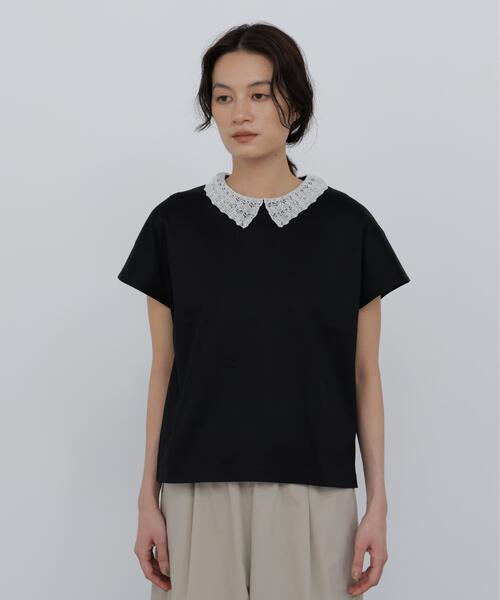 human woman(ヒューマンウーマン)の「◆【ウォッシャブル】レース衿スムースTシャツ(Tシャツ/カットソー・レディース・グレー/ブラック・MEDIUM)」の8枚目の写真