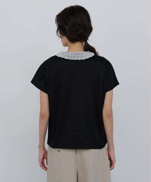 human woman(ヒューマンウーマン)の「◆【ウォッシャブル】レース衿スムースTシャツ(Tシャツ/カットソー・レディース・グレー/ブラック・MEDIUM)」の10枚目の写真