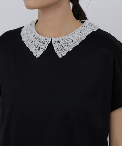 human woman(ヒューマンウーマン)の「◆【ウォッシャブル】レース衿スムースTシャツ(Tシャツ/カットソー・レディース・グレー/ブラック・MEDIUM)」の11枚目の写真