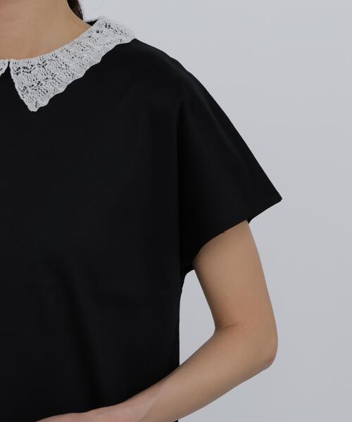 human woman(ヒューマンウーマン)の「◆【ウォッシャブル】レース衿スムースTシャツ(Tシャツ/カットソー・レディース・グレー/ブラック・MEDIUM)」の12枚目の写真
