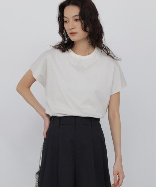 human woman(ヒューマンウーマン)の「◆【ウォッシャブル】レース衿スムースTシャツ(Tシャツ/カットソー・レディース・グレー/ブラック・MEDIUM)」の16枚目の写真
