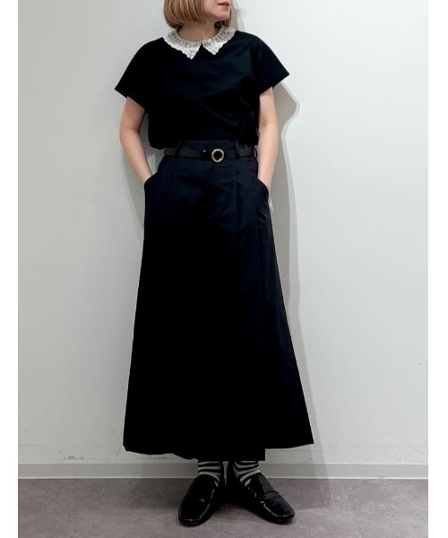 human woman(ヒューマンウーマン)の「◆【ウォッシャブル】レース衿スムースTシャツ(Tシャツ/カットソー・レディース・グレー/ブラック・MEDIUM)」の19枚目の写真