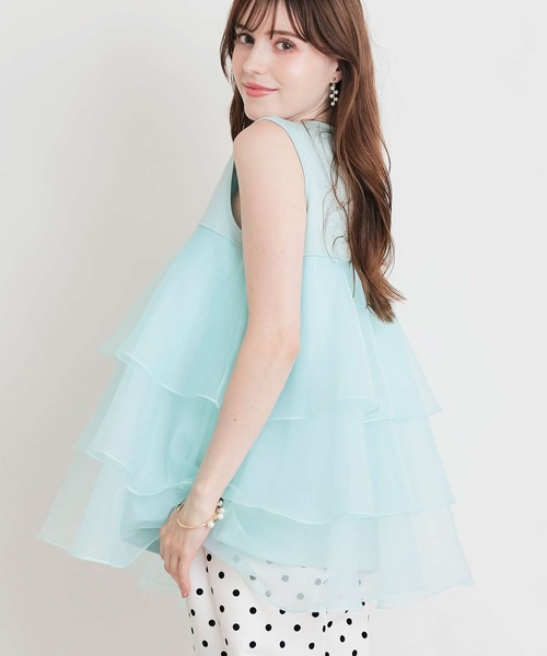 PICCIN PERLA(ピッチンペルラ)の「オーガンジーティアードノースリーブプルオーバー(Tシャツ/カットソー・レディース・ブラック/オフホワイト/ライトグリーン・M)」の3枚目の写真