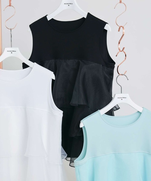 PICCIN PERLA(ピッチンペルラ)の「オーガンジーティアードノースリーブプルオーバー(Tシャツ/カットソー・レディース・ブラック/オフホワイト/ライトグリーン・M)」の22枚目の写真