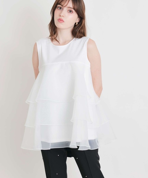 PICCIN PERLA(ピッチンペルラ)の「オーガンジーティアードノースリーブプルオーバー(Tシャツ/カットソー・レディース・ブラック/オフホワイト/ライトグリーン・M)」の8枚目の写真