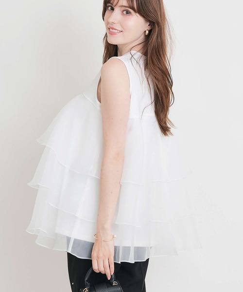 PICCIN PERLA(ピッチンペルラ)の「オーガンジーティアードノースリーブプルオーバー(Tシャツ/カットソー・レディース・ブラック/オフホワイト/ライトグリーン・M)」の9枚目の写真