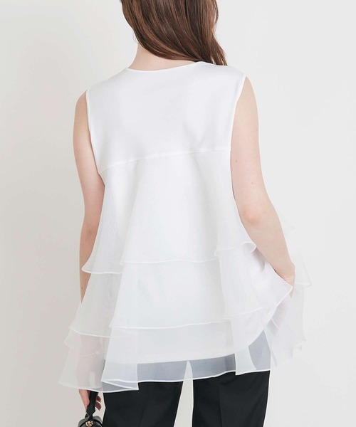 PICCIN PERLA(ピッチンペルラ)の「オーガンジーティアードノースリーブプルオーバー(Tシャツ/カットソー・レディース・ブラック/オフホワイト/ライトグリーン・M)」の10枚目の写真